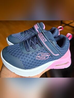 Sz 8 Toddler Girl's SKECHERS MICROSPEC MAX EPIC BRIGHT, Bungee Lace/Adj Strap